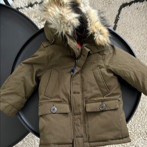 Olive Fur-Trimmed Hooded Parka - removable faux fur